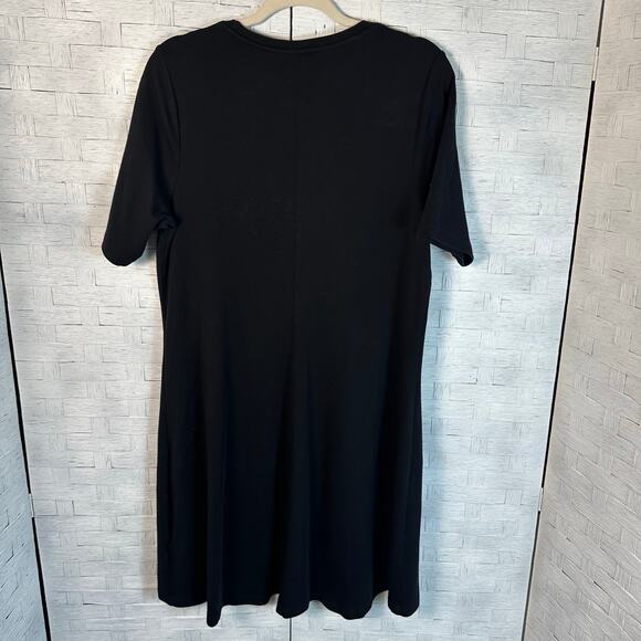 ISAAC MIZRAHI LIVE" black knit T-shirt knee length normcore TradMom summer - Picture 2 of 10